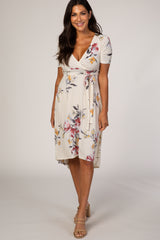 Ivory Floral Draped Hi-Low Maternity Dress