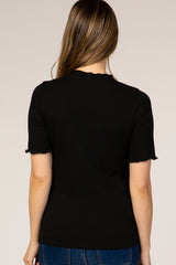 Black Ribbed Ruffle Trim Maternity Top
