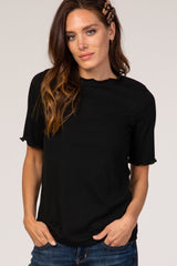 Black Ribbed Ruffle Trim Maternity Top