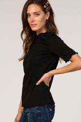 Black Ribbed Ruffle Trim Top