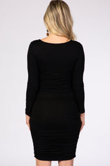 Black Long Sleeve Ruched Maternity Dress