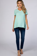 Mint Striped V-Neck Maternity Top