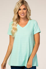 Mint Striped V-Neck Maternity Top