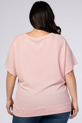 Pink Textured Short Sleeve V-Neck Plus Top