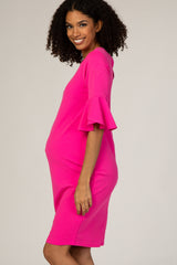 PinkBlush Fuchsia Fitted Ruffle Sleeve Maternity Dress