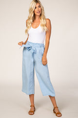 Light Blue Paper Bag Waist Cropped Maternity Pants