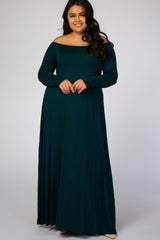 Forest Green Solid Off Shoulder Plus Maxi Dress