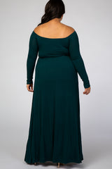 Forest Green Solid Off Shoulder Plus Maxi Dress