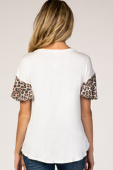 White Animal Sleeve Knot Front Maternity Top