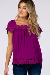 Magenta Crochet Edge Flowy Sleeve Maternity Top