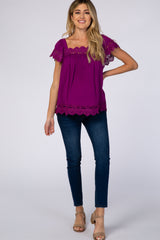 Magenta Crochet Edge Flowy Sleeve Maternity Top