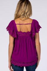 Magenta Crochet Edge Flowy Sleeve Maternity Top