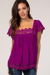 Magenta Crochet Edge Flowy Sleeve Maternity Top