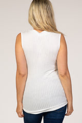 White Button Neckline Ribbed Maternity Tank