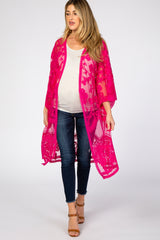 Magenta Mesh Lace Maternity Cover Up