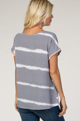 Grey Tie Dye Embroidered Short Sleeve Top