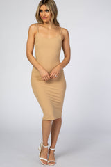 Taupe Ribbed Fitted Maternity Dress