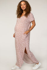 Mauve Animal Print Short Sleeve Maternity Maxi Dress