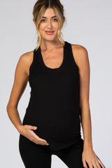 Black Solid Active Racerback Maternity Tank Top