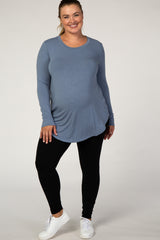 Slate Blue Basic Long Sleeve Plus Maternity Shirt