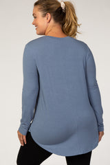 Slate Blue Basic Long Sleeve Plus Maternity Shirt