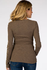 Olive Ribbed Animal Print Long Sleeve Maternity Top