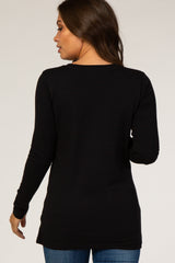 Black Fitted V-Neck Maternity Top