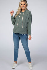 Green Heather Drawstring Hooded Maternity Top