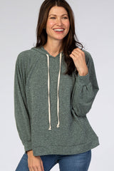Green Heather Drawstring Hooded Maternity Top