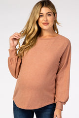 Rust Soft Brushed Crochet Open Back Maternity Top