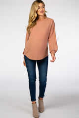 Rust Soft Brushed Crochet Open Back Maternity Top