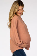 Rust Soft Brushed Crochet Open Back Maternity Top