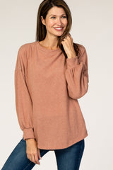 Rust Soft Brushed Crochet Open Back Maternity Top