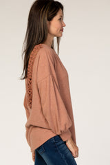 Rust Soft Brushed Crochet Open Back Top