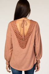 Rust Soft Brushed Crochet Open Back Top