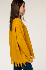 Yellow Distressed Fringe Sweater