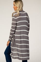 Grey Knit Striped Maternity Cardigan