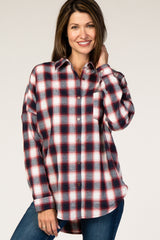 Red Plaid Long Sleeve Button Down Maternity Top