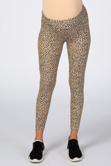 Taupe Animal Print Ribbed Maternity Leggings