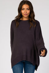 Charcoal Loose Knit Side Slit Maternity Sweater