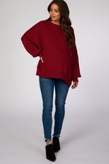 Burgundy Loose Knit Side Slit Maternity Sweater