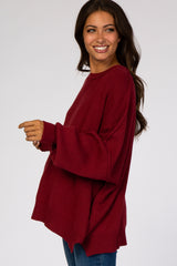 Burgundy Loose Knit Side Slit Maternity Sweater