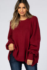 Burgundy Loose Knit Side Slit Sweater