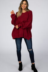 Burgundy Loose Knit Side Slit Sweater