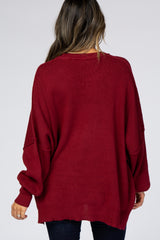 Burgundy Loose Knit Side Slit Sweater