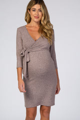 Pink Brushed Knit Wrap Fitted Maternity/Nursing Dress