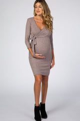 Pink Brushed Knit Wrap Fitted Maternity/Nursing Dress