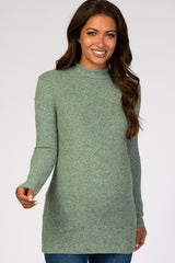 Mint Green Ribbed Long Sleeve Mock Neck Maternity Top