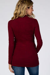 Burgundy Ribbed Long Sleeve Mock Neck Maternity Top