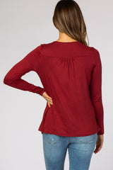 Burgundy Pleated Front Layered Maternity/Nursing Top